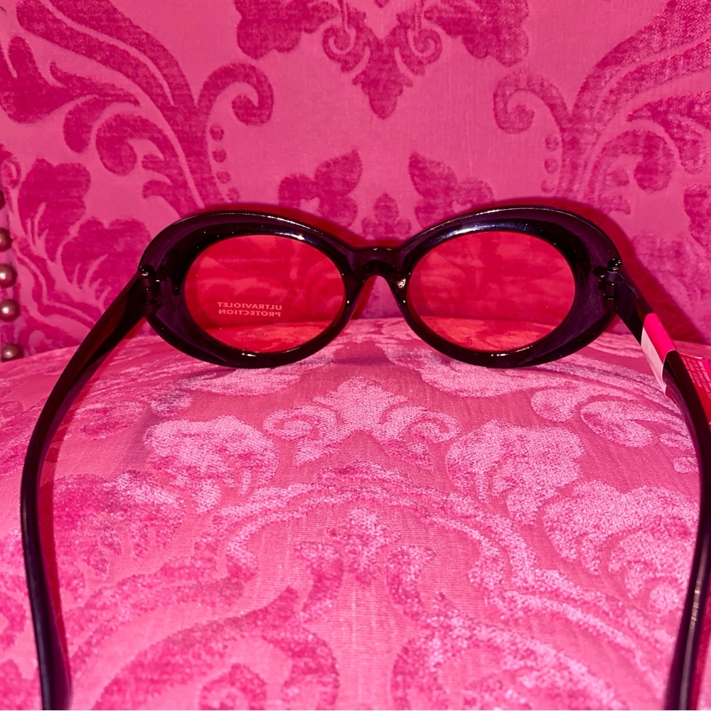 Oval Sunglasses Pink Lens Black Frame Retro Halloween Festiv Kurt Cobain Costume - Picture 3 of 7